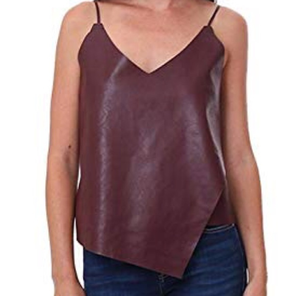 Faux leather burgundy tank top
